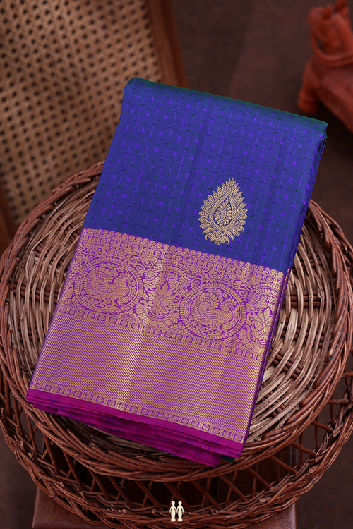 Kanchipuram Silk Saree In Blue With Jacquard Design