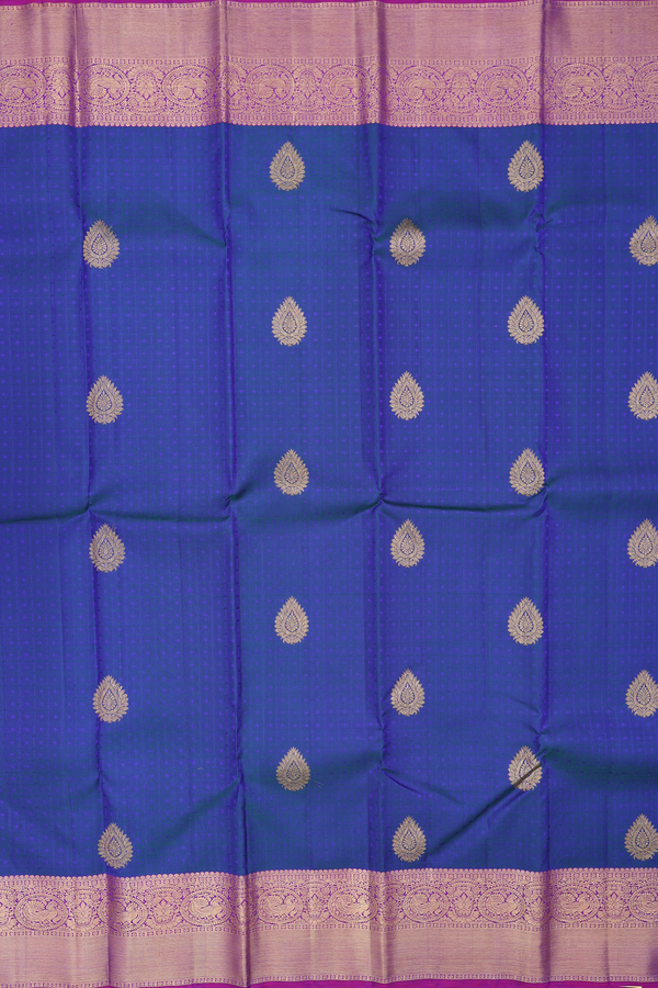 Kanchipuram Silk Saree In Blue With Jacquard Design