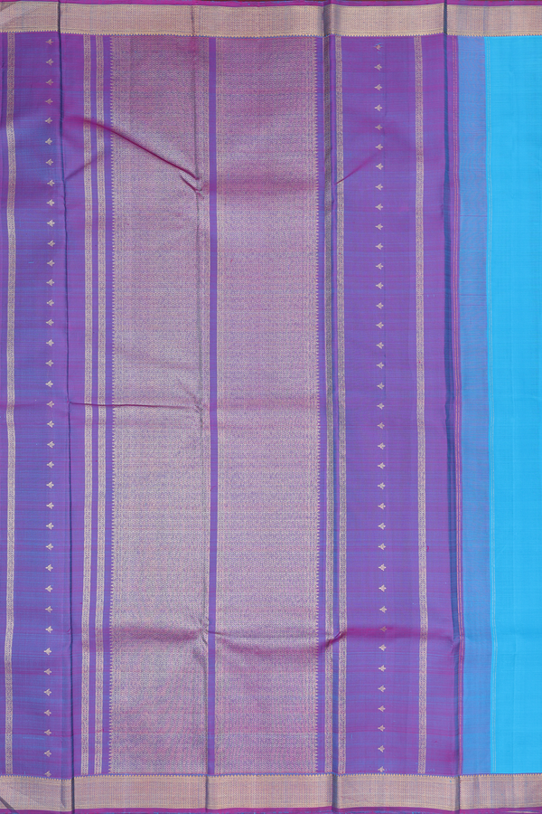 Kanchipuram Silk Saree In Deep Sky Blue With Stripes Design