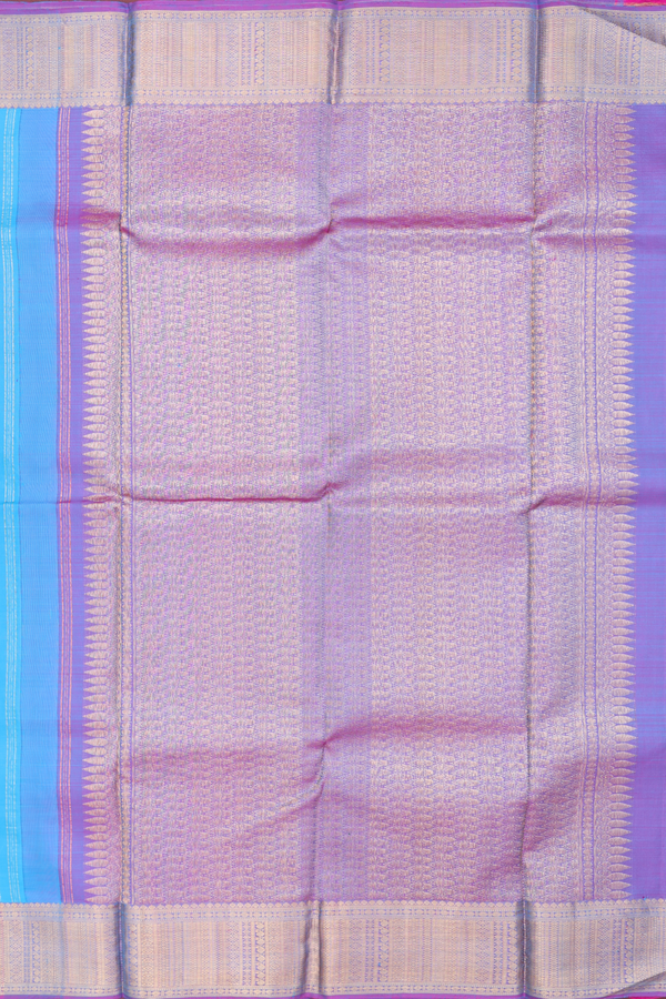 Kanchipuram Silk Saree In Deep Sky Blue With Stripes Design