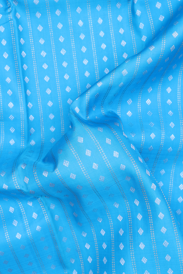 Kanchipuram Silk Saree In Deep Sky Blue With Stripes Design