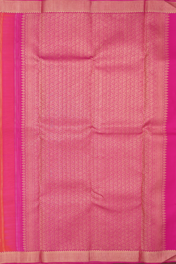 Kanchipuram Silk Saree Coral Pink With Stripes Along Motifs