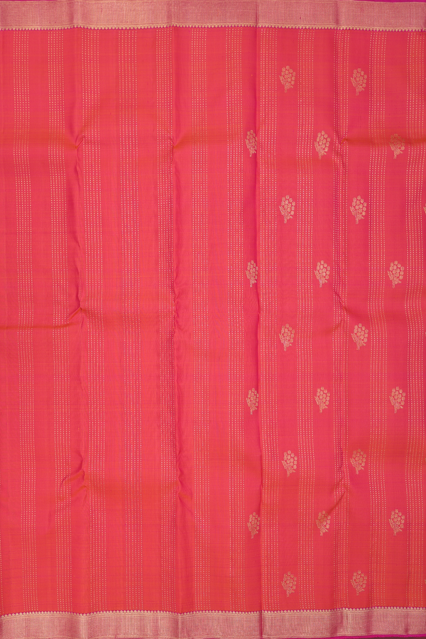 Kanchipuram Silk Saree Coral Pink With Stripes Along Motifs