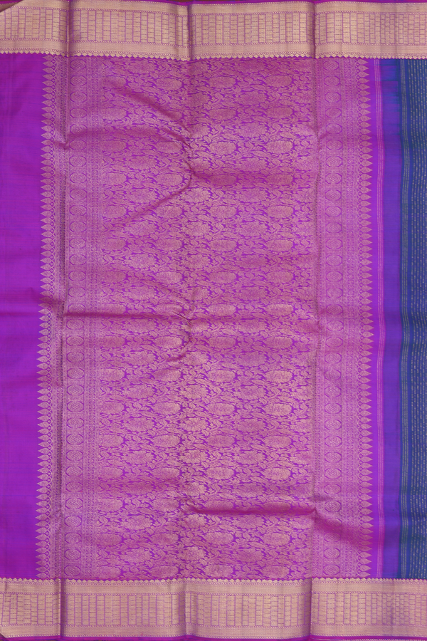Kanchipuram Silk Saree In Blue With Stripes Along Motifs