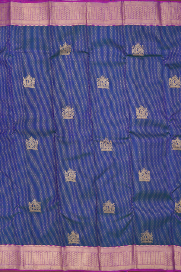 Kanchipuram Silk Saree In Blue With Stripes Along Motifs