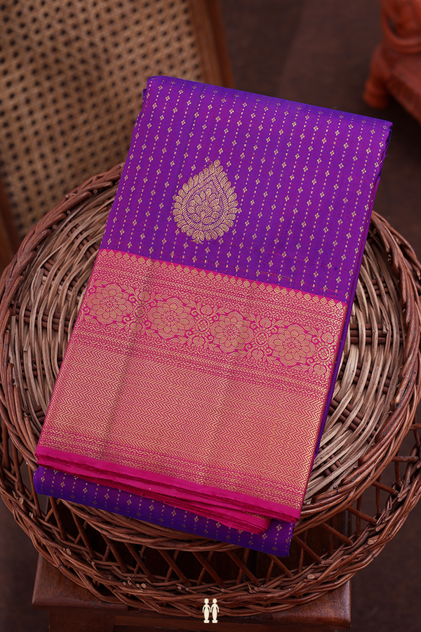 Kanchipuram Silk Saree In Purple With Stripes Along Motifs