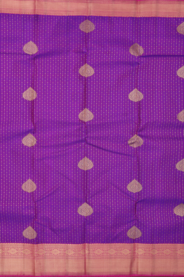 Kanchipuram Silk Saree In Purple With Stripes Along Motifs