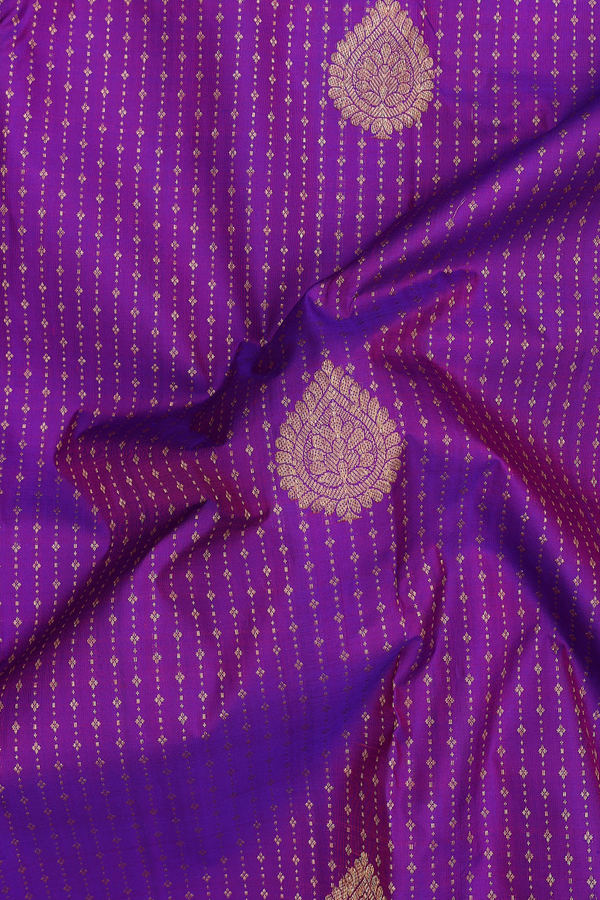 Kanchipuram Silk Saree In Purple With Stripes Along Motifs
