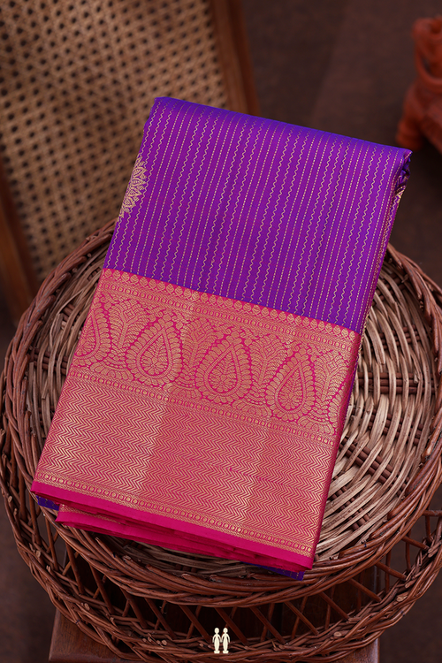 Kanchipuram Silk Saree In Purple With Stripes Design