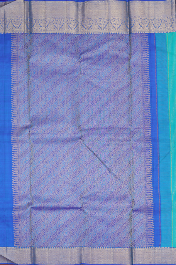 Kanchipuram Silk Saree In Bluish Green Along Stripes With Buttas