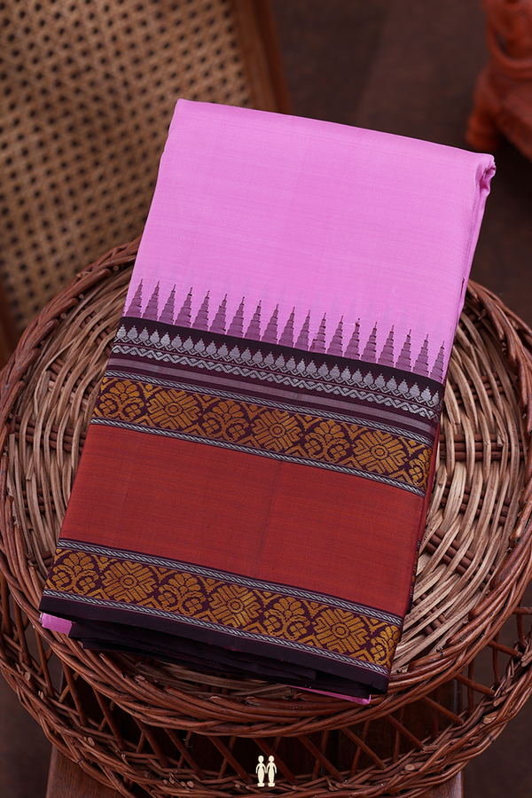 Kanchipuram Silk Saree In Pink With Contrast Border