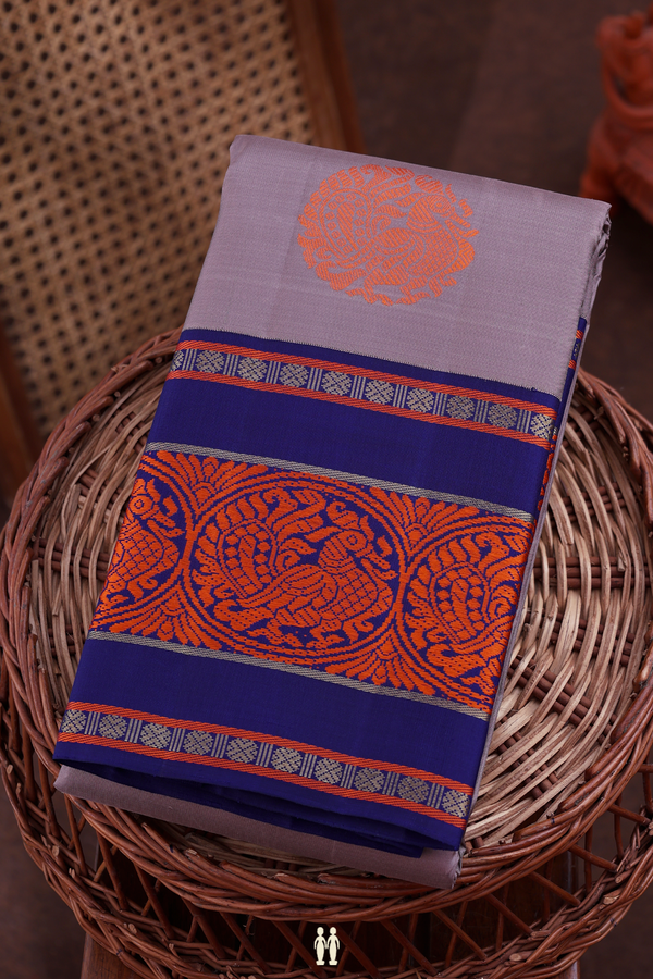 Kanchipuram Silk Saree In Brownish Grey With Circle Motifs