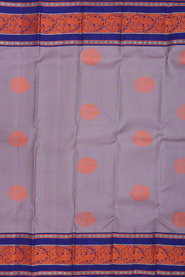 Kanchipuram Silk Saree In Brownish Grey With Circle Motifs