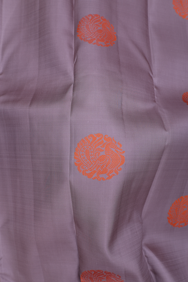 Kanchipuram Silk Saree In Brownish Grey With Circle Motifs