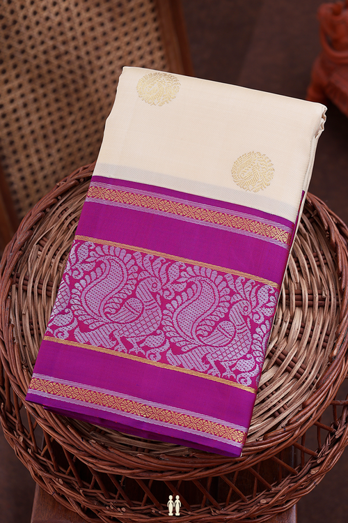 Kanchipuram Silk Saree In Cream Color With Circle Buttas