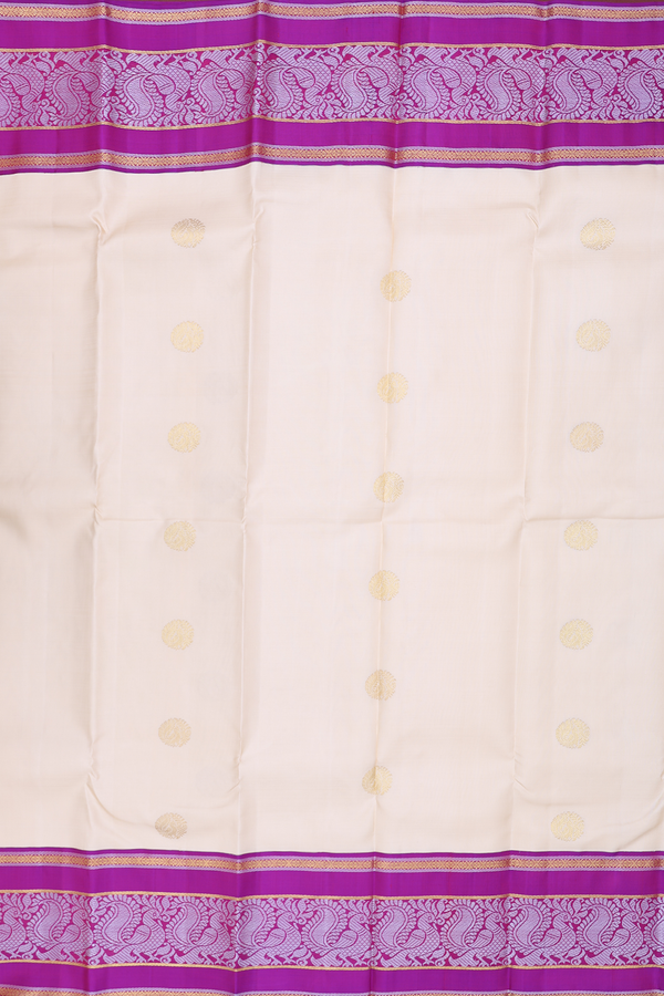Kanchipuram Silk Saree In Cream Color With Circle Buttas