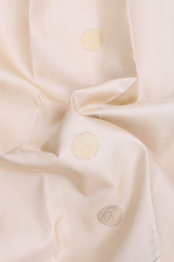 Kanchipuram Silk Saree In Cream Color With Circle Buttas