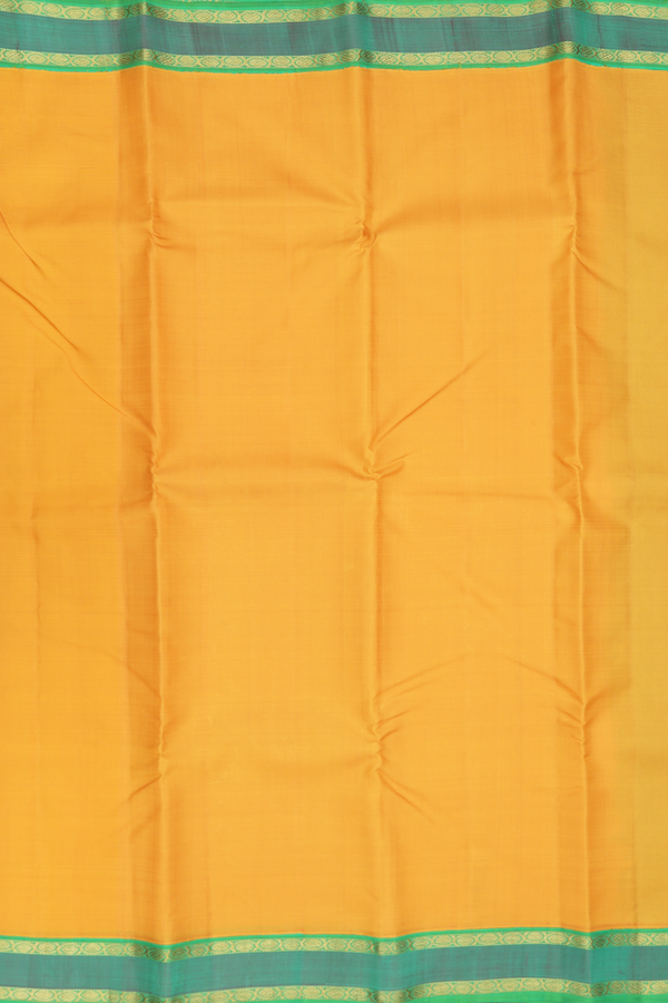 Kanchipuram Silk Saree In Saffron Yellow With Contrast Border