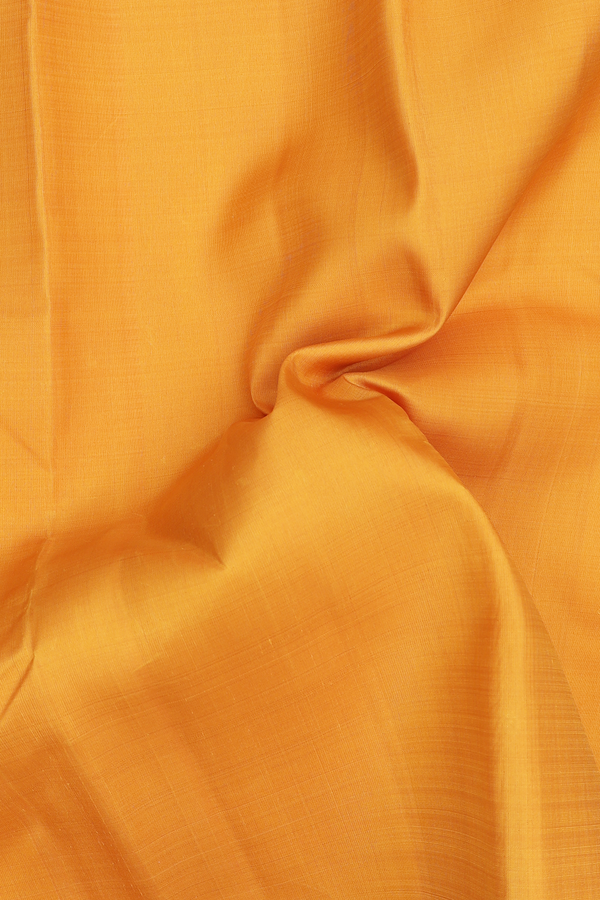 Kanchipuram Silk Saree In Saffron Yellow With Contrast Border