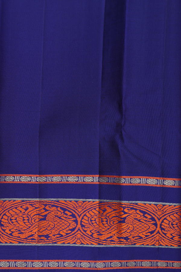Kanchipuram Silk Saree In Bright Orange With Contrast Border