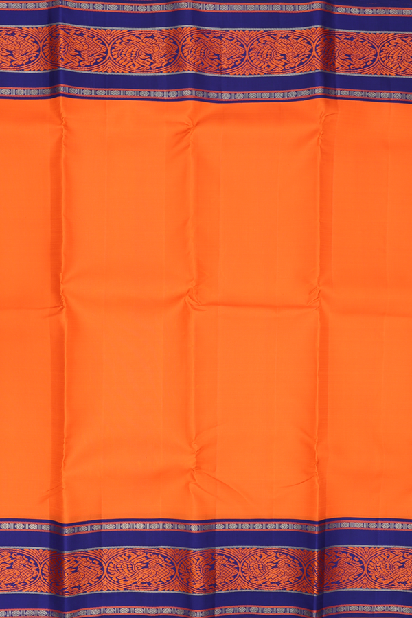 Kanchipuram Silk Saree In Bright Orange With Contrast Border