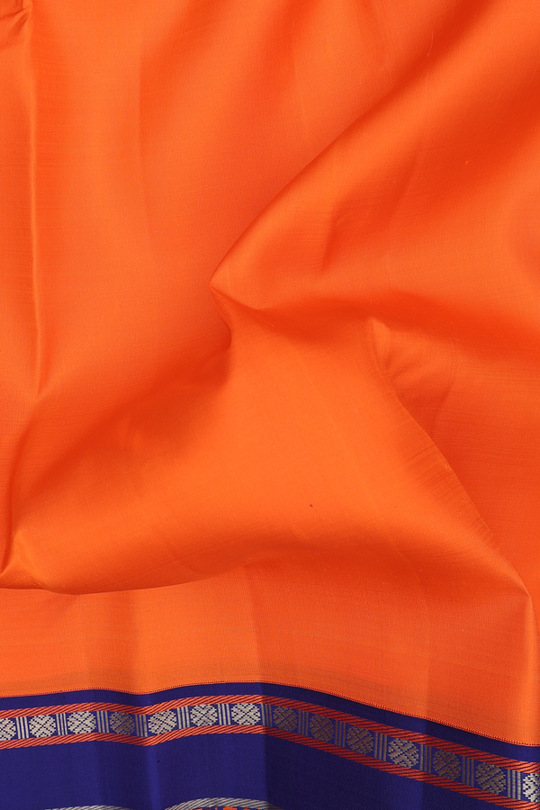 Kanchipuram Silk Saree In Bright Orange With Contrast Border
