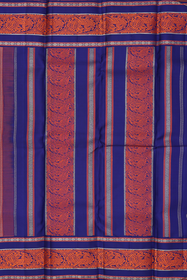 Kanchipuram Silk Saree In Bright Orange With Peacock Motifs