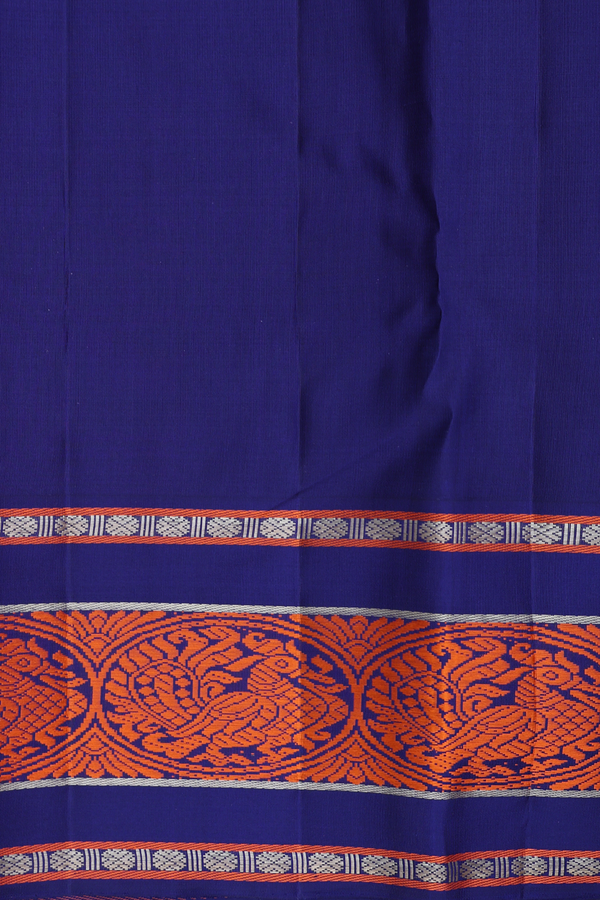 Kanchipuram Silk Saree In Bright Orange With Peacock Motifs