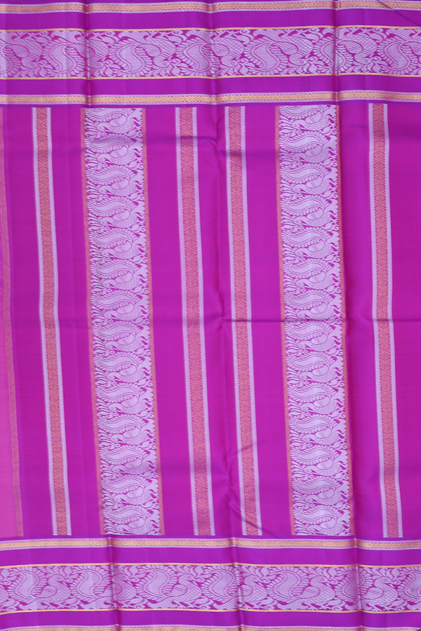 Kanchipuram Silk Saree In Lotus Pink With Peacock Buttas