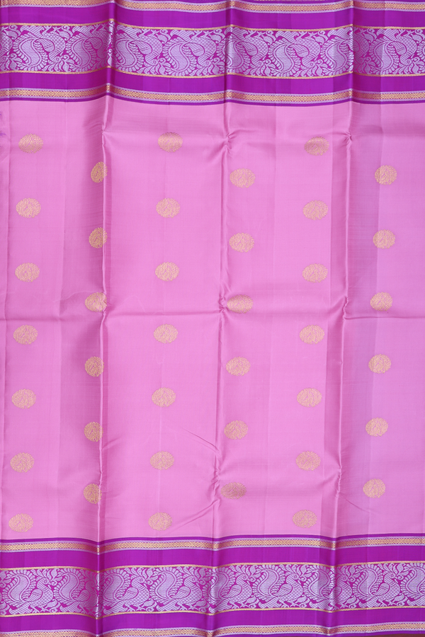 Kanchipuram Silk Saree In Lotus Pink With Peacock Buttas