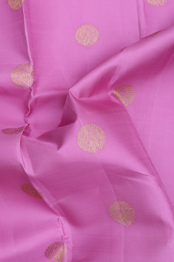 Kanchipuram Silk Saree In Lotus Pink With Peacock Buttas