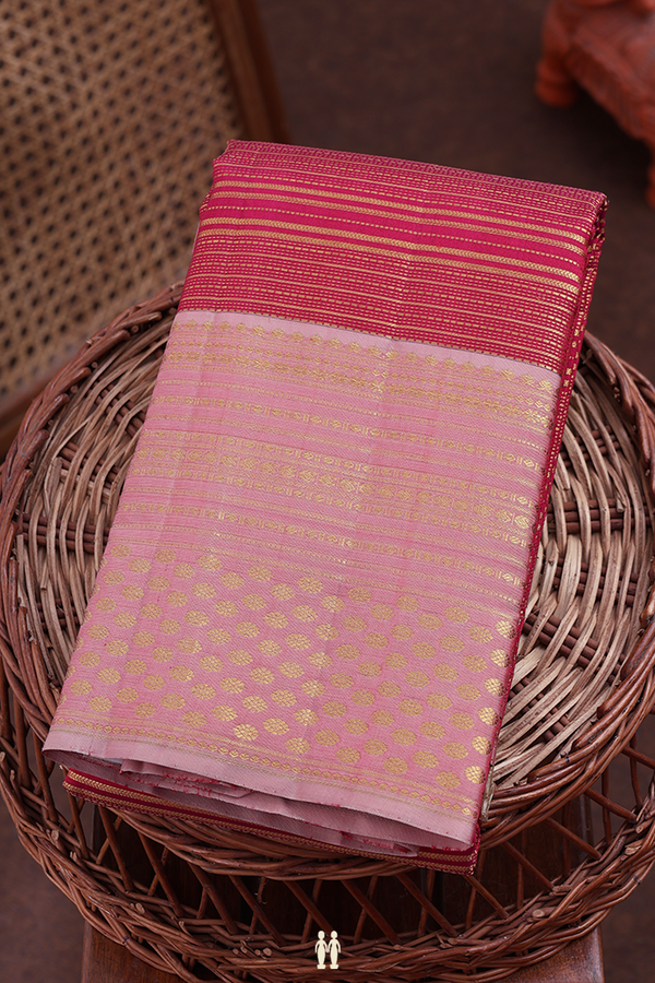Kanchipuram Silk Saree In Hibiscus Red With Stripes Design