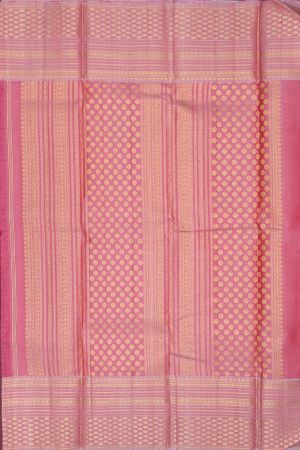 Kanchipuram Silk Saree In Hibiscus Red With Stripes Design