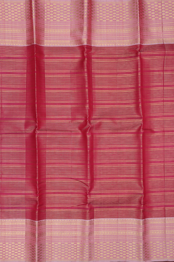 Kanchipuram Silk Saree In Hibiscus Red With Stripes Design