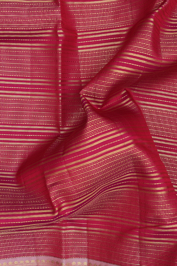 Kanchipuram Silk Saree In Hibiscus Red With Stripes Design