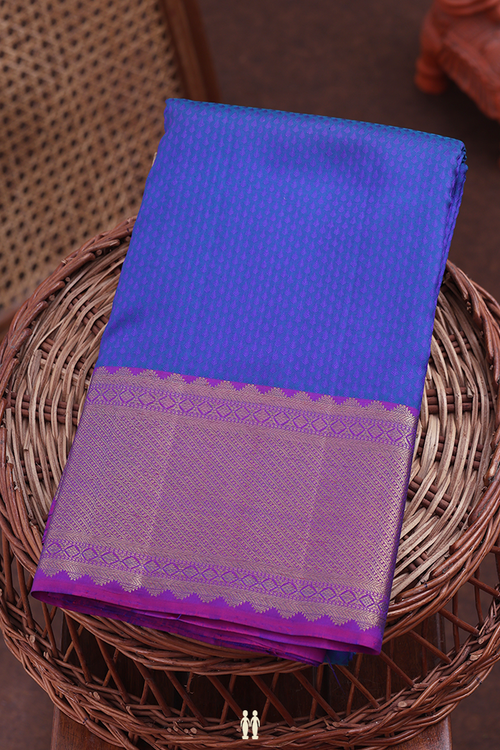 Kanchipuram Silk Saree In Blue With Jacquard Pattern