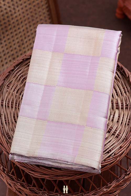 Kanchipuram Silk Saree In Tissue Pink With Checks Design