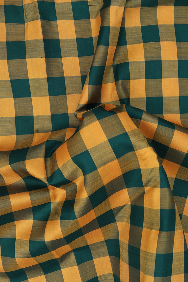 Kanchipuram Silk Saree In Green And Yellow With Checks Design