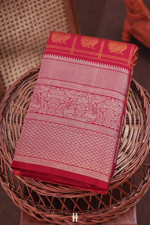 Kanchipuram Silk Saree In Crimson Red With Jacquard Pattern