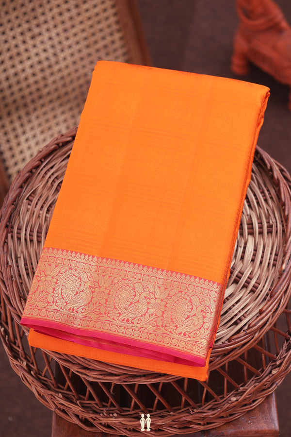 Kanchipuram Silk Saree In Bright Orange With Jacquard Pattern