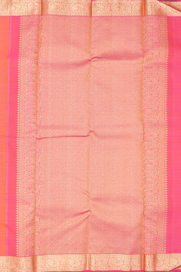 Kanchipuram Silk Saree In Bright Orange With Jacquard Pattern