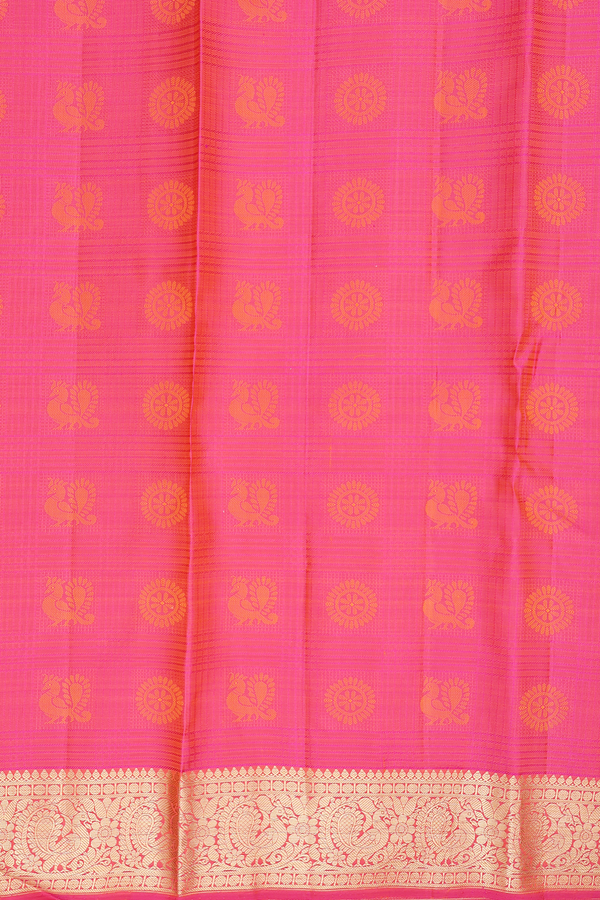 Kanchipuram Silk Saree In Bright Orange With Jacquard Pattern
