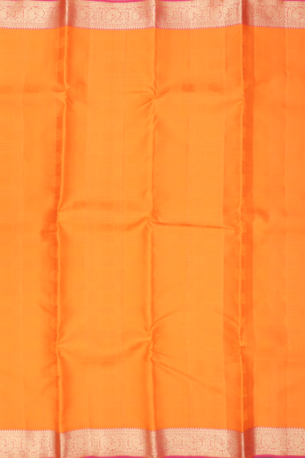 Kanchipuram Silk Saree In Bright Orange With Jacquard Pattern