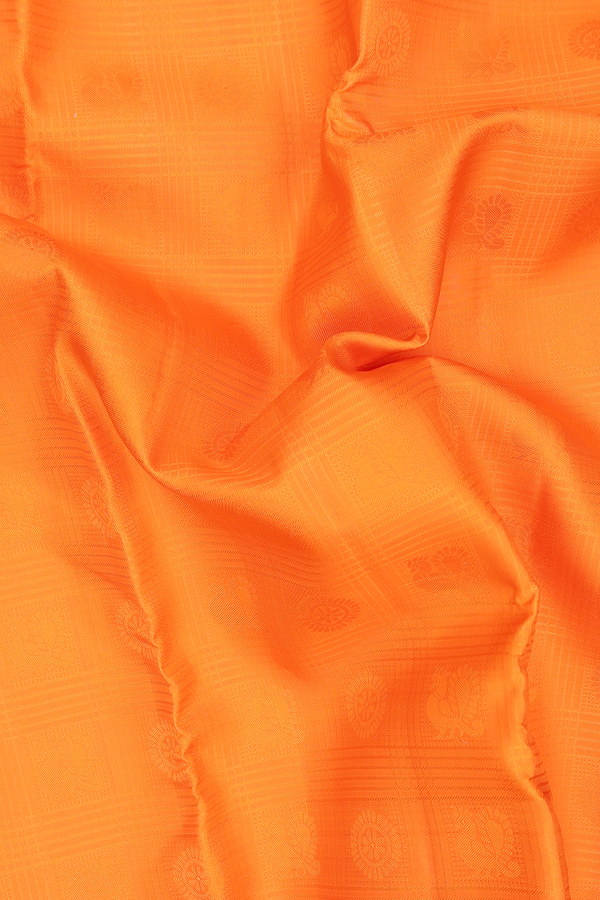 Kanchipuram Silk Saree In Bright Orange With Jacquard Pattern