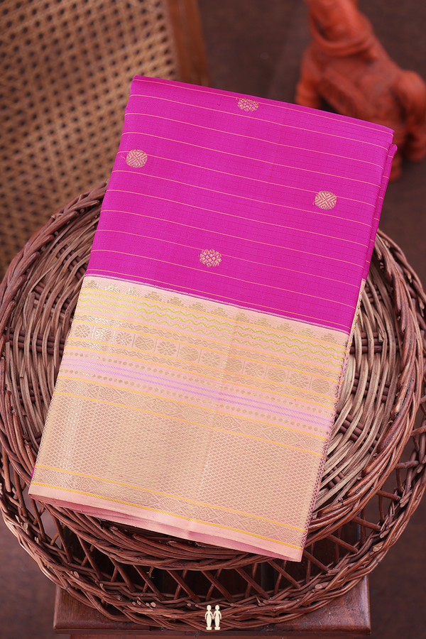 Kanchipuram Silk Saree In Magenta Along Stripes With Buttas