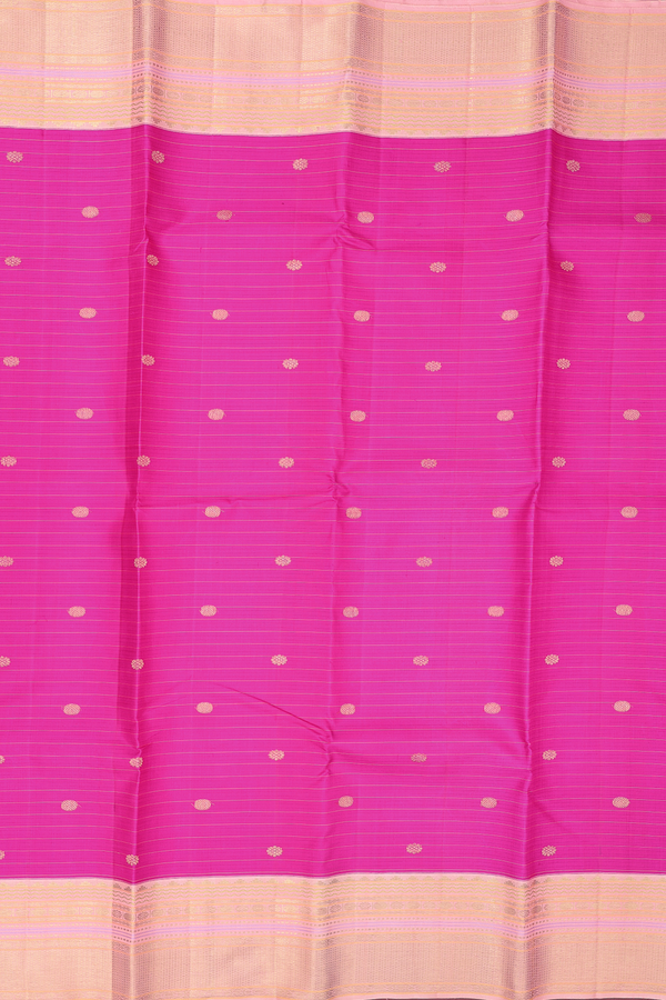 Kanchipuram Silk Saree In Magenta Along Stripes With Buttas