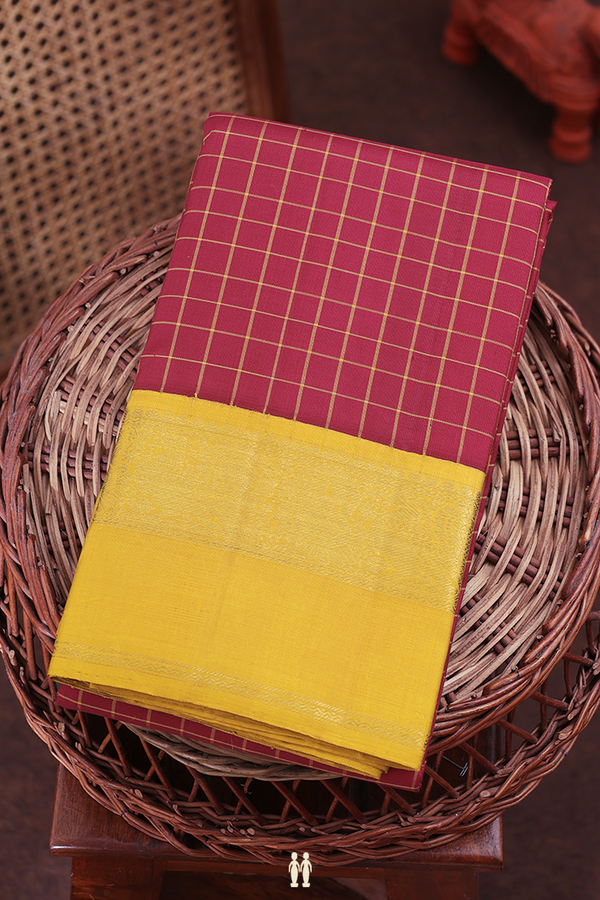 Kanchipuram Silk Saree In Crimson Red With Checks Design