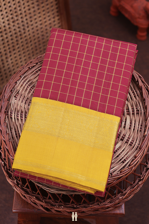 Kanchipuram Silk Saree In Crimson Red With Checks Design