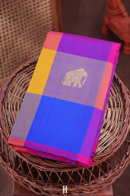 Kanchipuram Silk Saree In Multicolor With Checks Design