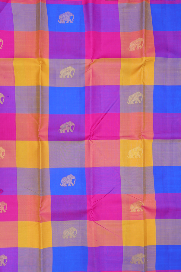Kanchipuram Silk Saree In Multicolor With Checks Design